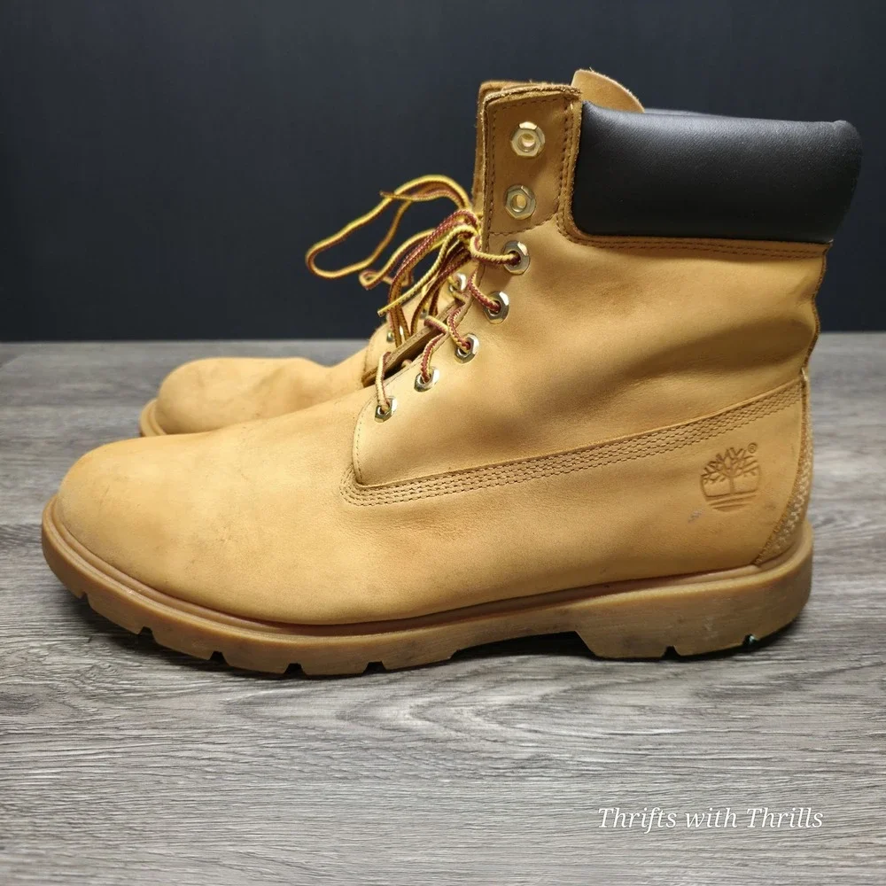 Timberland Wheat Leather Lace-Up Work Boots with Black Collar